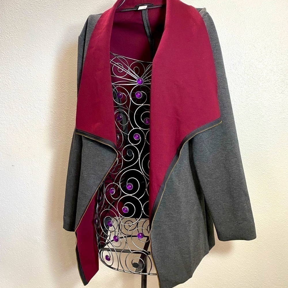 Kerisma open front waterfall grey knit cardigan size L